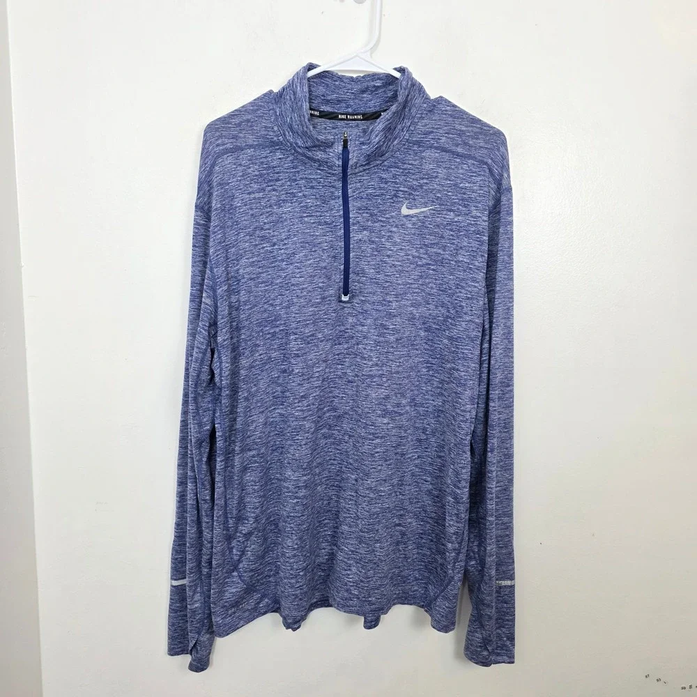 Nike Running Blue Heathered Dri-Fit 1/4 Zip Athleisure Sporty Pullover Size XL
